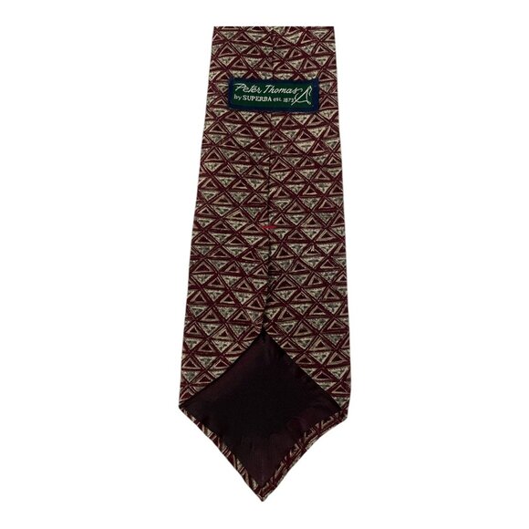 Peter Thomas by Superba 100% Italian Silk Necktie – Burgundy Triangle Geometric - Picture 4 of 6